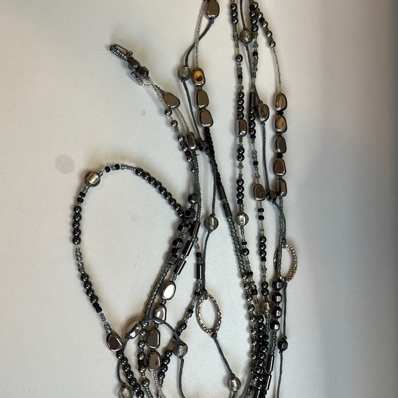 Silpada Hematite Sterling Silver Triple-Strand Dewdrops Long Necklace 38” - Picture 5 of 7